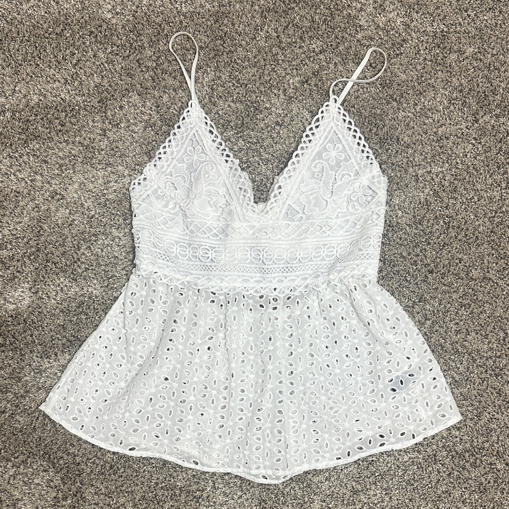 White Lace Tie-Back Top
